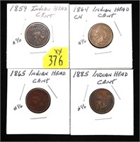 x4- Indian Head cents: 1859, 1864, 1865, 1885 -x4