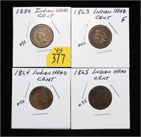 x4- Indian Head cents: 1859, 1863, 1864, 1865 -x4