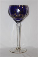 A Facet Blue and Gold Gilted Stem Wine Glass