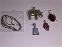 STERLING: 4 PENDANTS INCLUDING TURQUOISE AGATE RHO