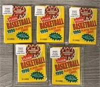 (5) Sealed 1990 Fleer Basketball Card Packs