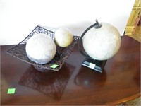 (3) WORLD GLOBES & WIRE BASKET