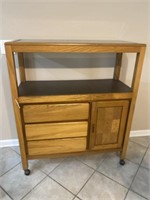 Oak rolling tv stand/bar cart w/glass top