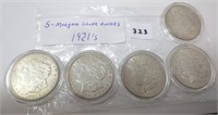 5 - 1921 Morgan silver dollars