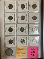 mexican silver dollar and 12 collector's nickels