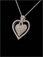 Signed FC Sterling Silver CZ Heart Pendant