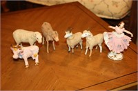 Antique German Sheep, Pink Cow & Ballerina