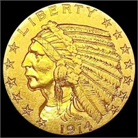 1914 $5 Gold Half Eagle CHOICE AU