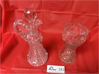 2 pieces of cut crystal, vase and oil