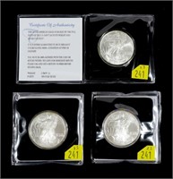 3- 2005 American Silver Eagles, Unc. .999 Fine