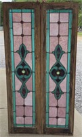 Pair of Antique Lead Channel Staned Glass Panels