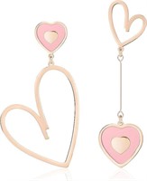 Gold-pl. Pink Asymmetrical Heart Motif Earrings