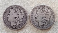 1896-O & 1901-O US Morgan Silver Dollar Coins