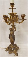 Bronze Figural Lamp With 4 Arm Candle Holder