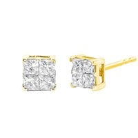 10k Gold-pl Princess-cut 1.00ct Diamond Earrings