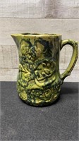 Glazed Vintage Green Pitcher 6.5" Tall