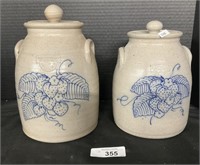 Pair of Salmon Falls Decorated Stoneware Crocks.