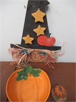 Halloween Decorations, Witch and Pumpkin Bowl