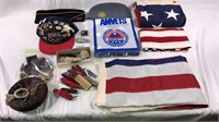 American flags, pins, hats, lighters, etc.