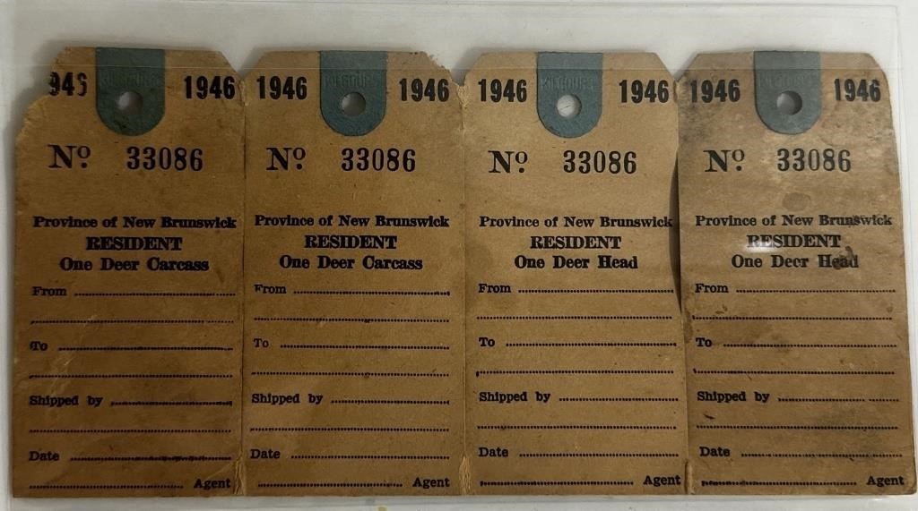 SCARCE EARLY - 1946 NEW BRUNSWICK DEER TAGS