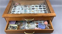 2 Drawer Wooden Display Case with Beads