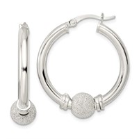 Silver- Laser Beaded Circle Hoop Earrings