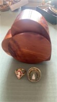 WOODEN  HEART CASE AND 2 WOMENS  CAMEO ADJUSTABLE
