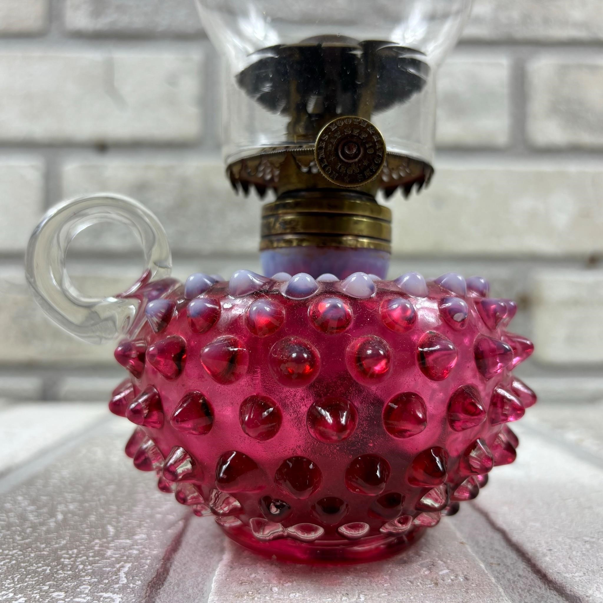 Cranberry Hobnail Finger Oil Lamp