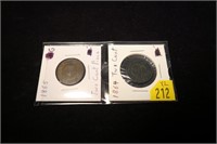 2- U.S. 2-cent pieces: 1864, 1865