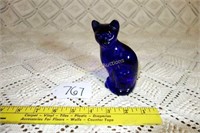 FENTON BLUE/PURPLE CAT FIGURE - 4.75"H