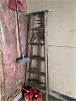 Wooden ladder, fuel, cans, other