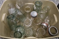 TOTE FULL OF ASSORTED CANNING JARS