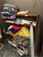 2 SHELVES AND SEWING  FABRIC, IN BASEMENT