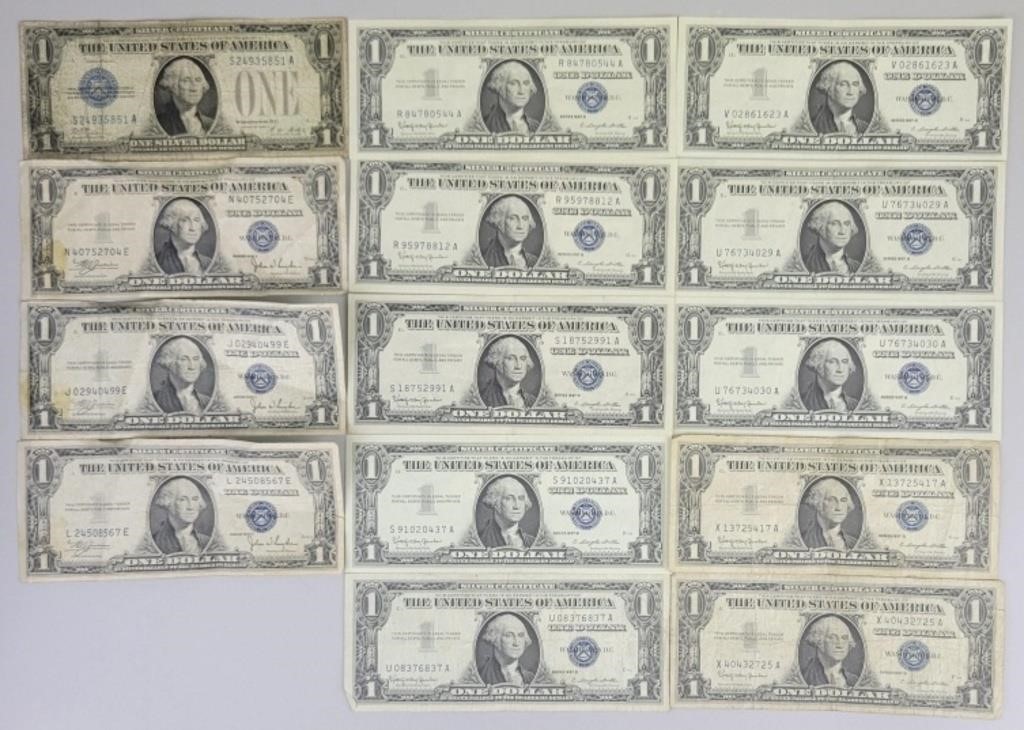 1925-A, 1935-C (3) & 1957-B (10) 1 Dollar Notes.