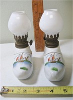 Pair of Miniature Porcelain Dutch Shoe Oil Lamps