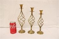 Set of 3 Brass Candle Sticks