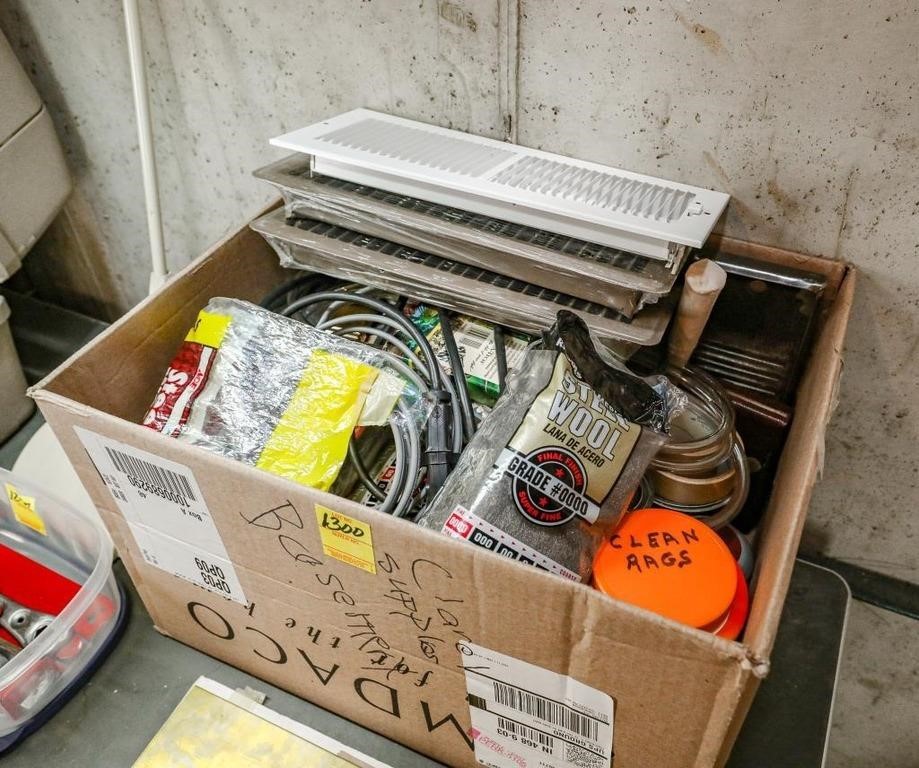 Box of Misc. Hardware, Paint Supplies, Paint