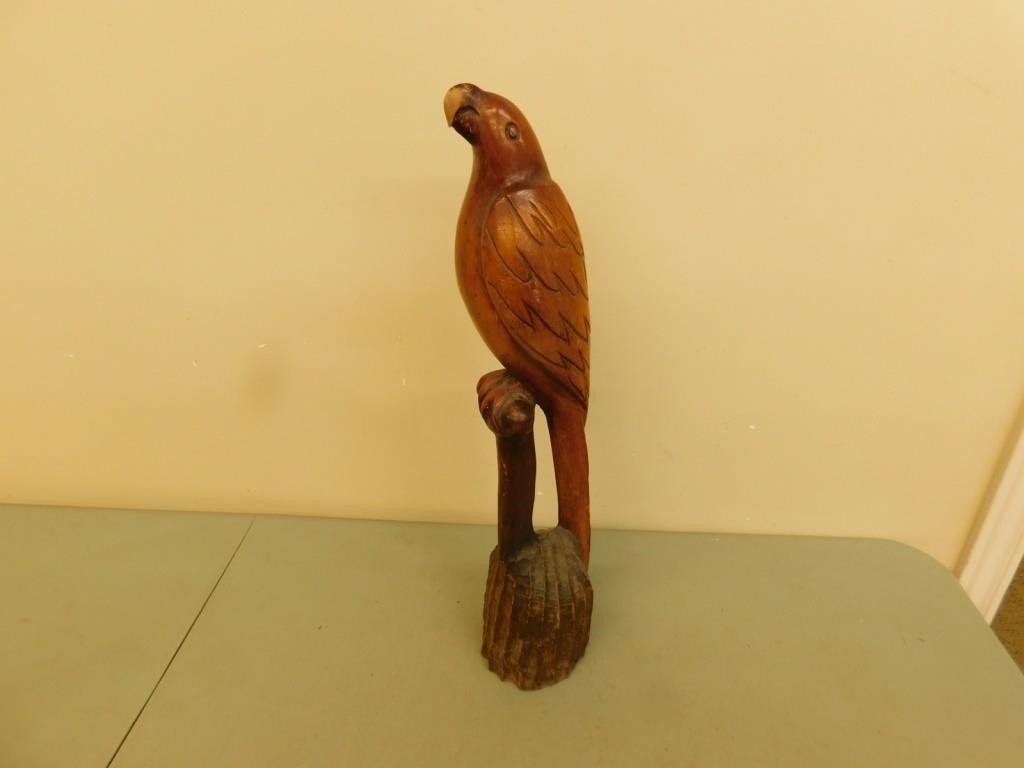 Decorative hand carved wooden parrot 23 in tall