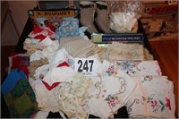 Box Lot Assorted Linens; Handkerchiefs, Aprons,