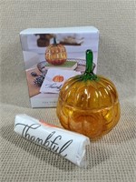 Pumpkin Tea Towel & Candy Dish NEW!
