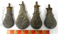 Lot of 4,Pewter Powder Flasks,with adjustments