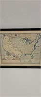 1784 - 1844 framed map of the United States