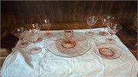 ETCHED PINK DEPRESSION RELISH PLATE- WINE