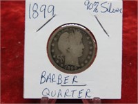 1899 90% silver Barber Quarter Dollar US coin