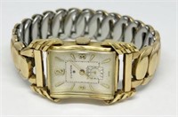 14K Gold Clinton Vintage Mens Watch - Wavy Crystal