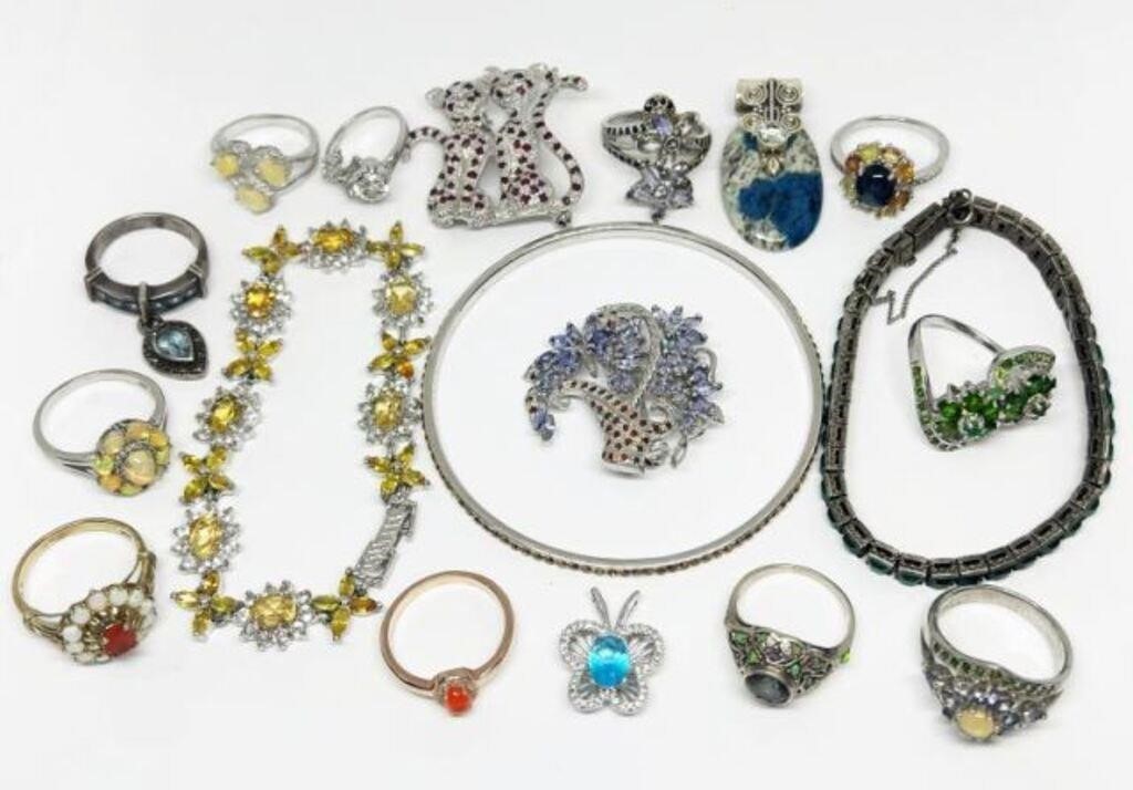 Lot of Sterling Silver Rhinestone Jewelry & Rings.