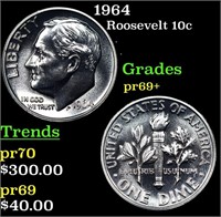 Proof 1964 Roosevelt Dime 10c Grades GEM++ Proof