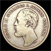 1877 Sweden SILV 2 Kronor LIGHTLY CIRCULATED