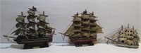 (3) Decorative ships. Tallest Measures: 11".