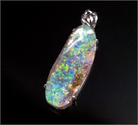 Boulder opal set 18ct white gold pendant